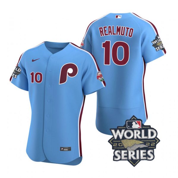 Phillies 10 J.T. Realmuto Blue Nike 2022 World Series Flexbase Jersey,We sell and wholesale Phillies 10 J.T. Realmuto Blue Nike 2022 World Series Flexbase Jersey on line form chian!